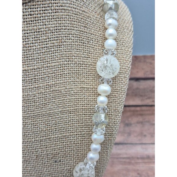 Cute White Seed Pearl & Beaded Single Strand Necklace Toggle Clasp Classic 21" - Picture 5 of 8